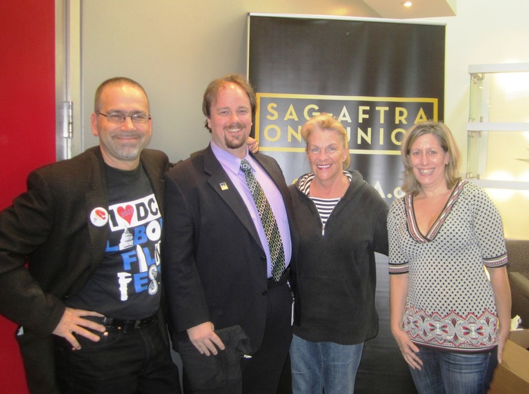 Chris Garlock, Director of the DC Labor Film Fest, Jess W. Speaker, III, Actors’ Equity Association Councillor, Pat O’Donnell, SAG-AFTRA Washington-Baltimore Executive Director, and Jane Love, SAG-AFTRA Washington-Baltimore Associate Executive Director after the screening of Billy Elliot on October 13, 2012 at the AFI Theater in Silver Spring, Maryland.