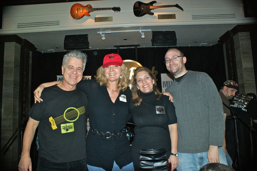  Michael Hill of Musicians On Call, Sara Bennett of SAG-AFTRA, Janine Werkman, formerly with Musicians On Call, and Jordan Rosenblatt of the Hard Rock Café at the Musical Showcase at the Hard Rock Café in February 2012.