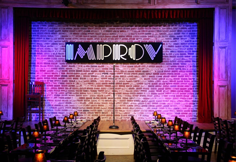 An improv stage with a microphone.