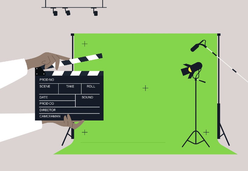 A green screen in commercials film studio.