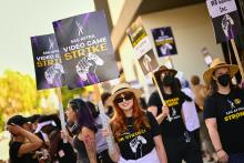 Group of picketers at Warner Bros. for SAG-AFTRA IMA Video Game Strike