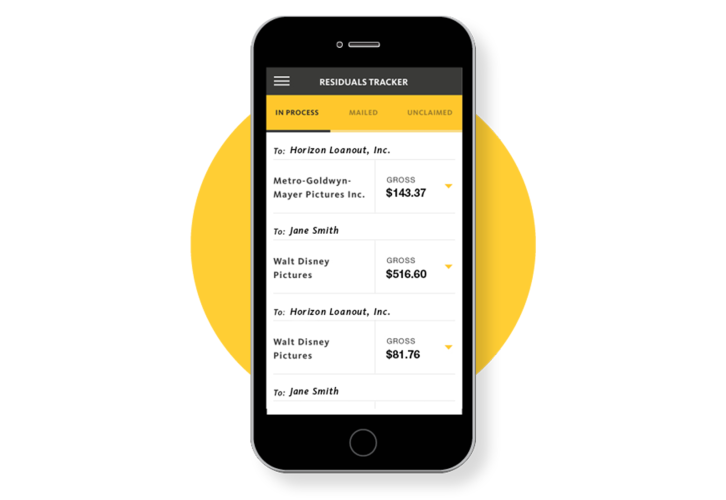 Displaying the Residuals Tracker on a mobile device from the SAG-AFTRA Mobile App