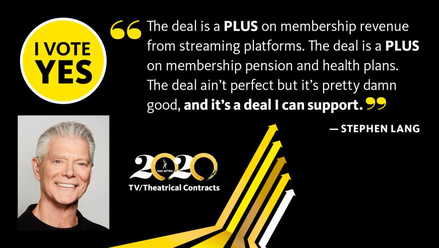 "The deal is a PLUS on membership revenue from streaming platforms. The deal is a PLUS on membershiop pension and health plans. The deal ain't perfect but it's pretty damn good, and it's a deal I can support" -Stephen Lang